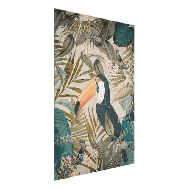Glass print - Vintage Collage - Toucan In The Jungle