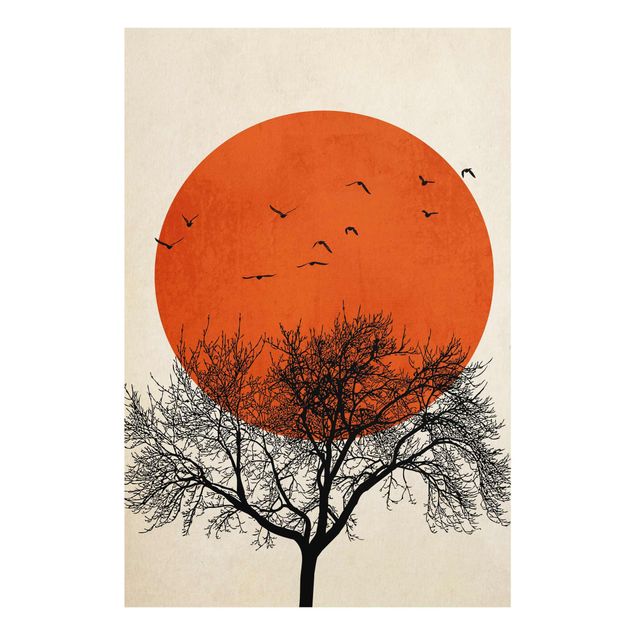 Glass print - Flock Of Birds In Front Of Red Sun II