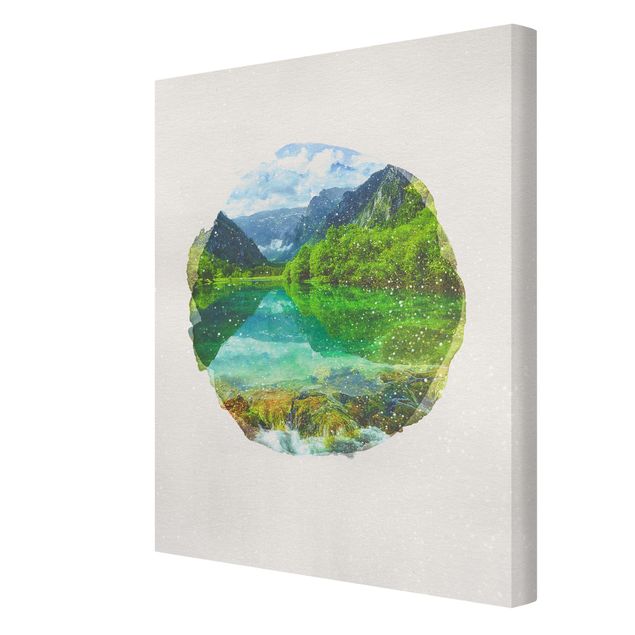 Canvas print - WaterColours - Mountain Lake With Mirroring