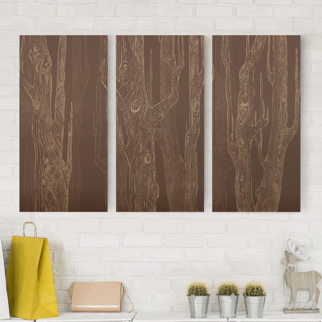 Print on canvas 3 parts - No.MW20 Living Forest Braun-Sand