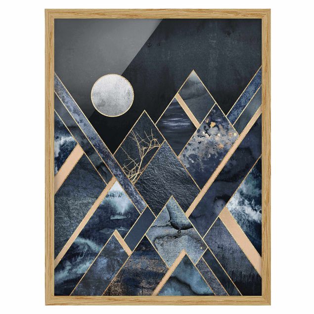 Framed poster - Golden Moon Abstract Black Mountains