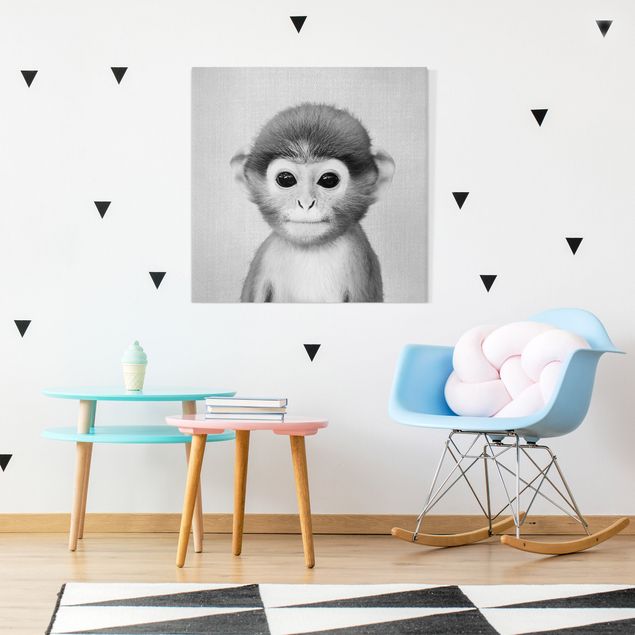 Canvas print - Baby Monkey Anton Black And White - Square 1:1