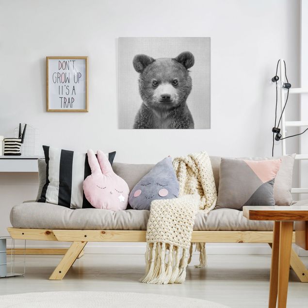 Canvas print - Baby Bear Bruno Black And White - Square 1:1