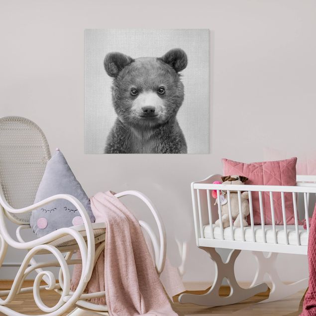 Canvas print - Baby Bear Bruno Black And White - Square 1:1