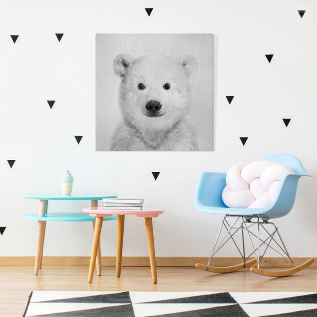 Canvas print - Baby Polar Bear Emil Black And White - Square 1:1