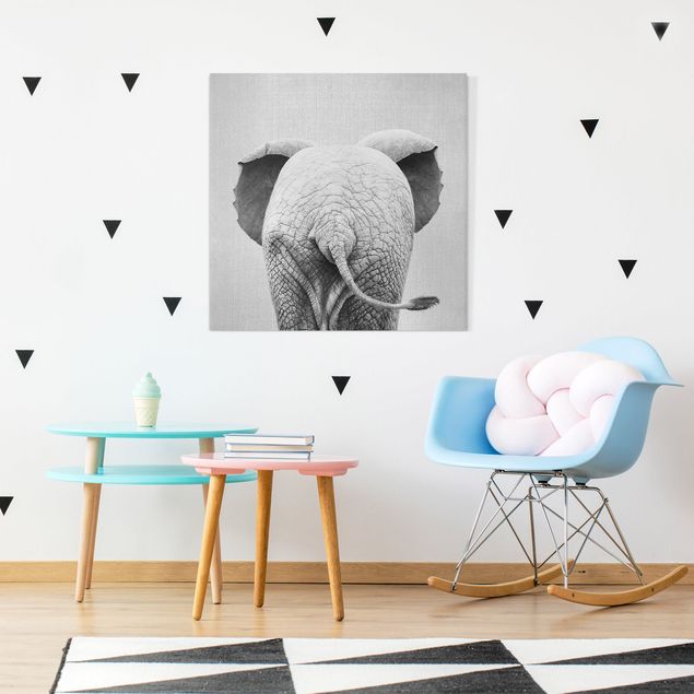 Canvas print - Baby Elephant From Behind Black And White - Square 1:1
