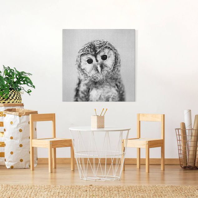 Canvas print - Baby Owl Erika Black And White - Square 1:1