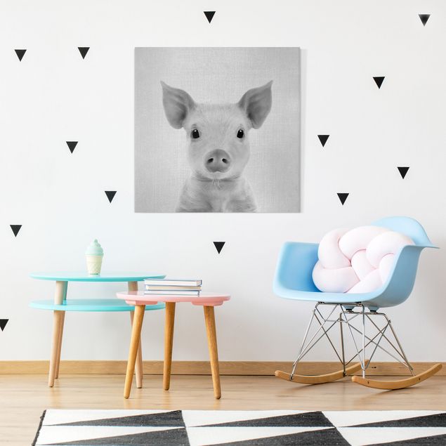 Canvas print - Baby Piglet Fips Black And White - Square 1:1