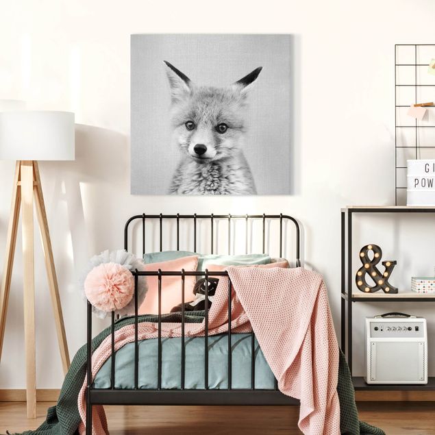 Canvas print - Baby Fox Fritz Black And White - Square 1:1