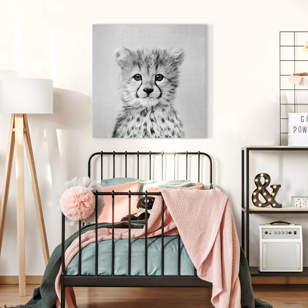 Canvas print - Baby Cheetah Gino Black And White - Square 1:1