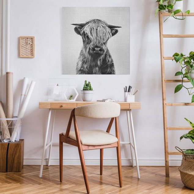 Canvas print - Baby Highland Cow Henri Black And White - Square 1:1