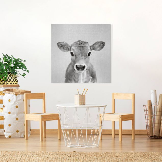 Canvas print - Baby Cow Kira Black And White - Square 1:1