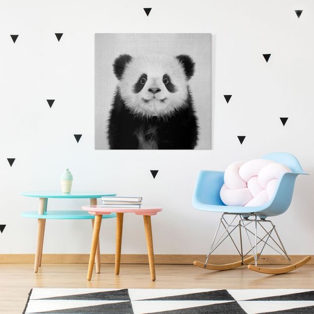 Canvas print - Baby Panda Prian Black And White - Square 1:1