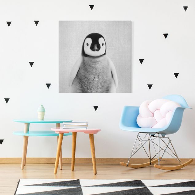 Canvas print - Baby Penguin Pepe Black And White - Square 1:1