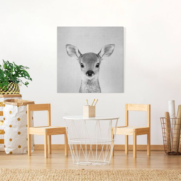 Canvas print - Baby Roe Deer Romy Black And White - Square 1:1