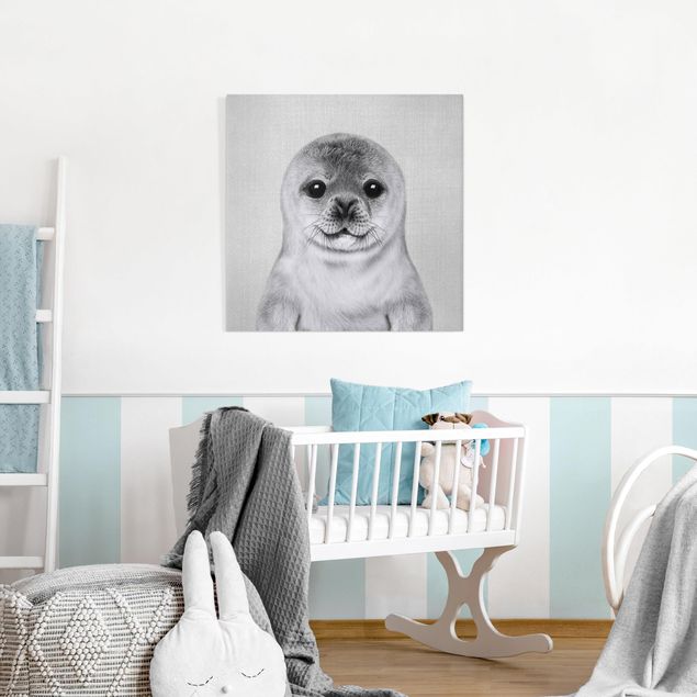 Canvas print - Baby Seal Ronny Black And White - Square 1:1