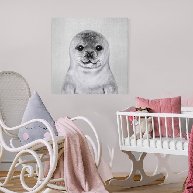 Canvas print - Baby Seal Ronny Black And White - Square 1:1