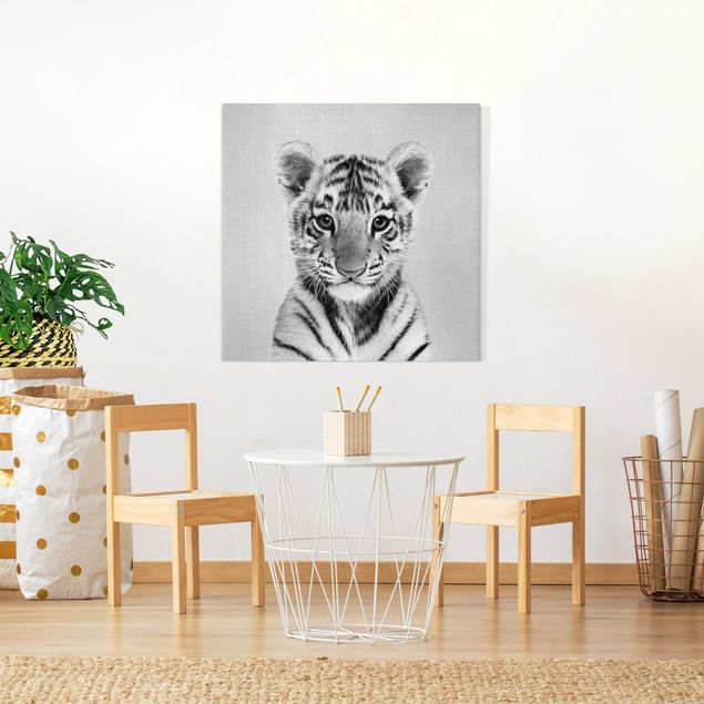 Canvas print - Baby Tiger Thor Black And White - Square 1:1