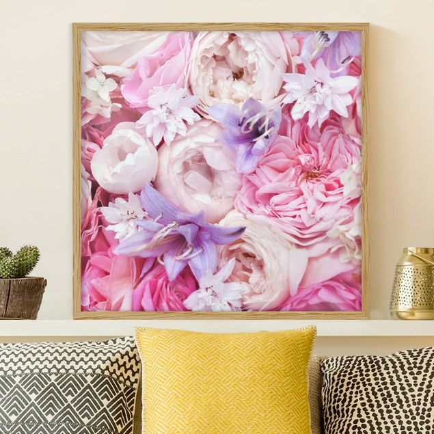 Framed poster - Shabby Roses With Bluebells