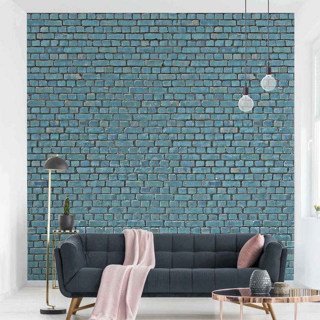 Wallpapers Brick Tile Wallpaper Turquoise Blue