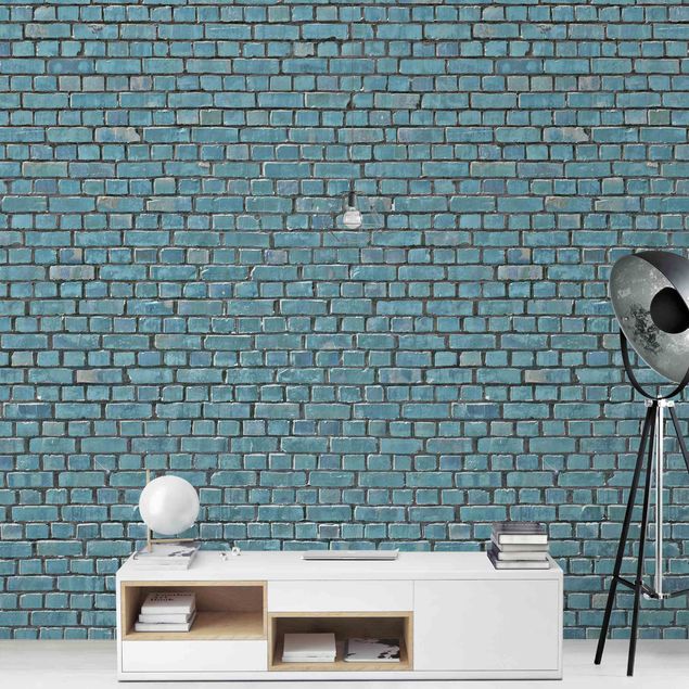 Wallpaper - Brick Tile Wallpaper Turquoise Blue