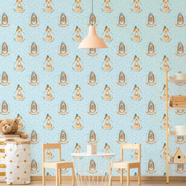 Wallpaper - Bears And Foxes In Front Of Blue