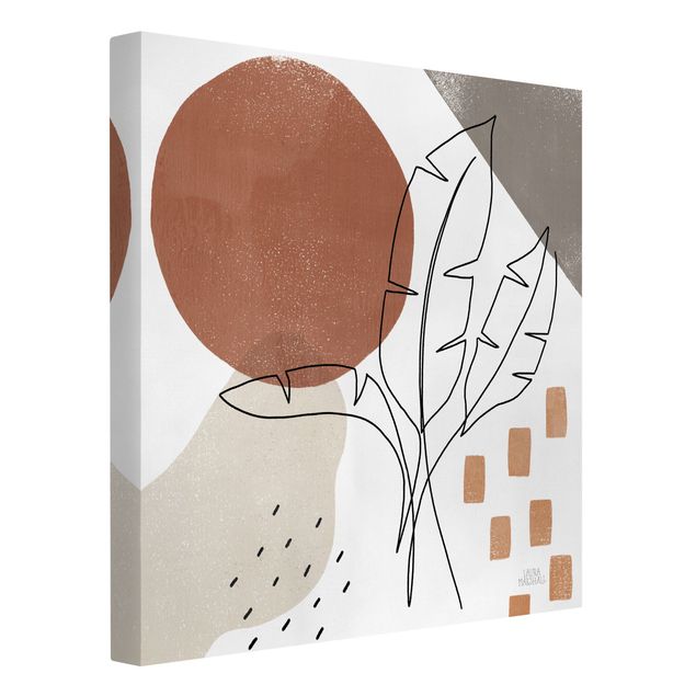Canvas print - Banana Palm Line Art and Terracotta Colours - Square1:1