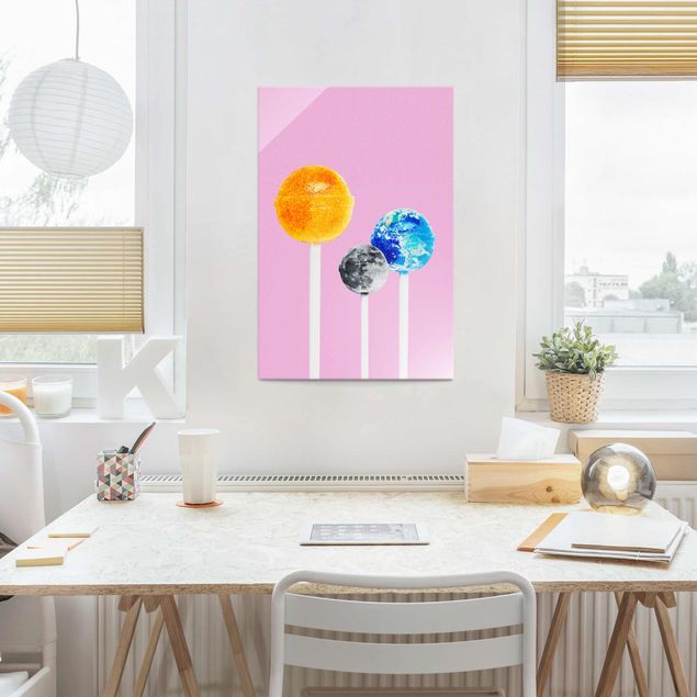 Glass print - Lollipops With Planets