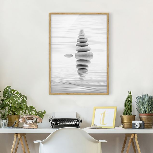 Framed poster - Stone Tower In Water Black And White