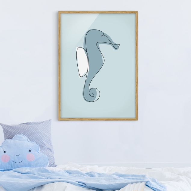 Framed poster - Seahorse Line Art