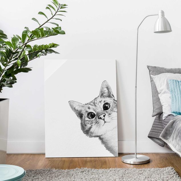 Glass print - Illustration Cat Drawing Black And White