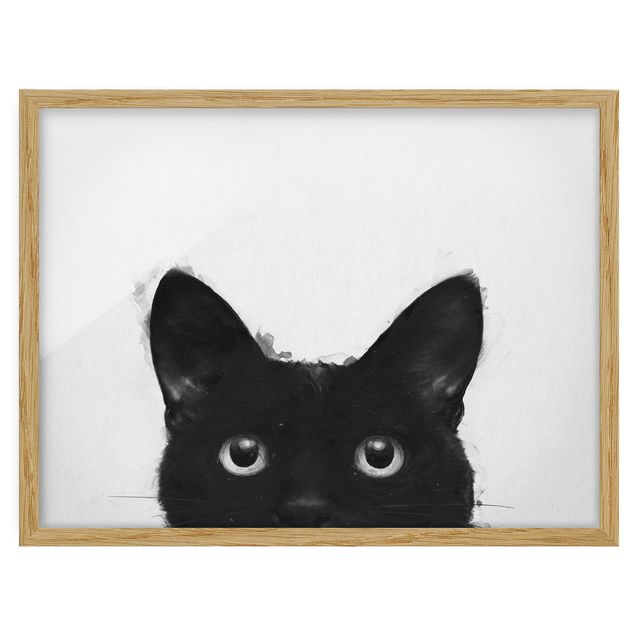 Framed poster - Illustration Black Cat On White Painting