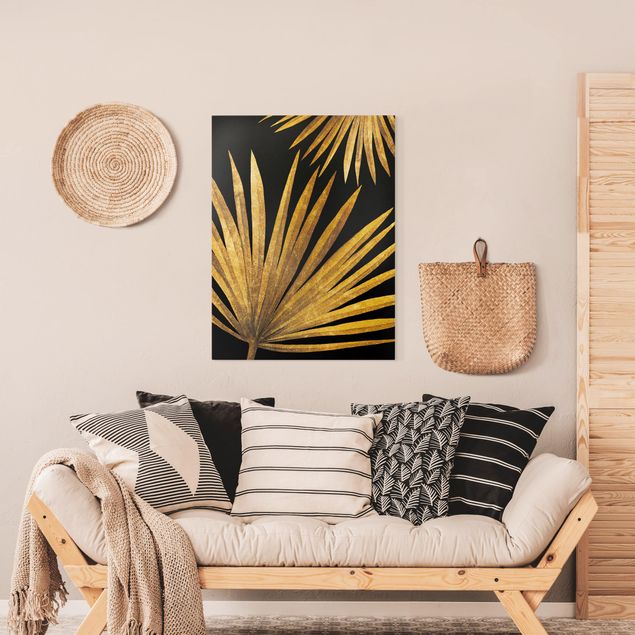 Canvas print - Gold - Palm Leaf On Black