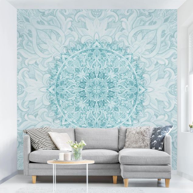 Wallpaper - Mandala Watercolour Ornament Turquoise