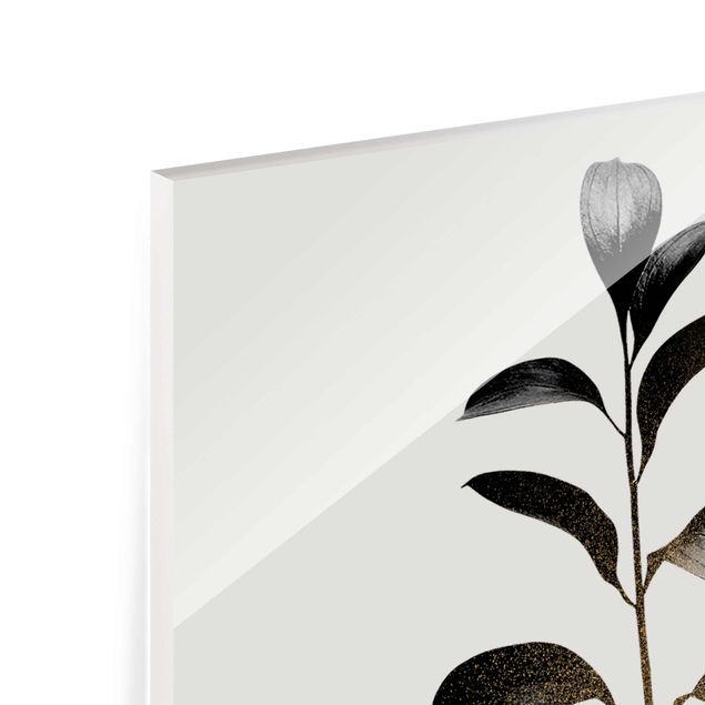 Glass print - Graphical Plant World - Gold And Grey