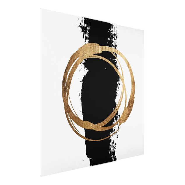 Glass print - Abstract Shapes - Gold And Black