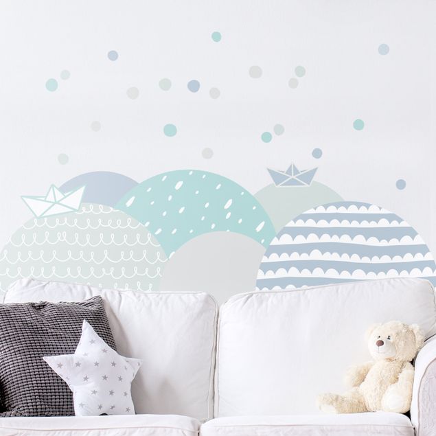 Wall stickers Mountains boat pastel blue turquoise