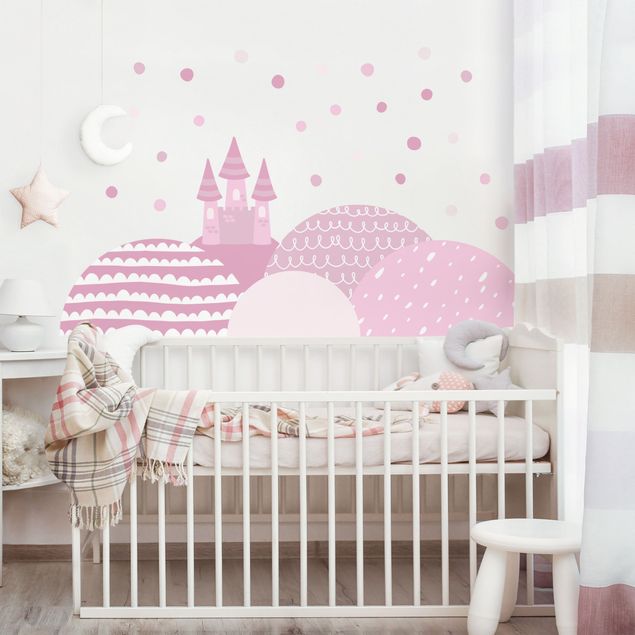 Wall sticker - Mountains castle pastel pink