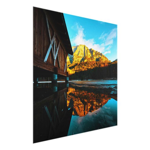 Glass print - Reflected Mountains In the Dolomites