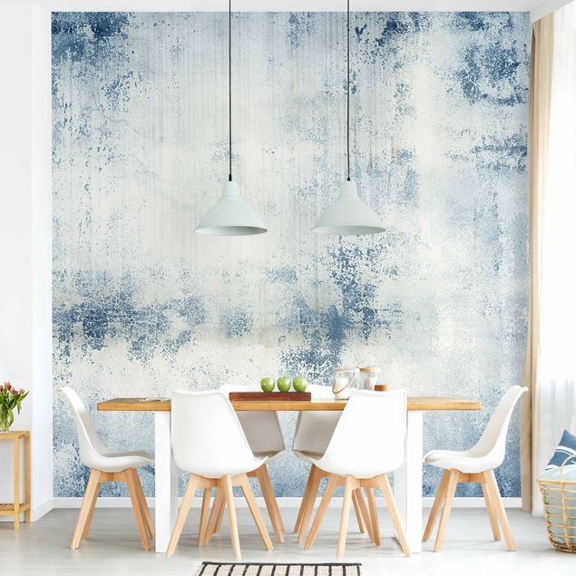 Wallpaper - Concrete Wall Shabby Plaster Blue