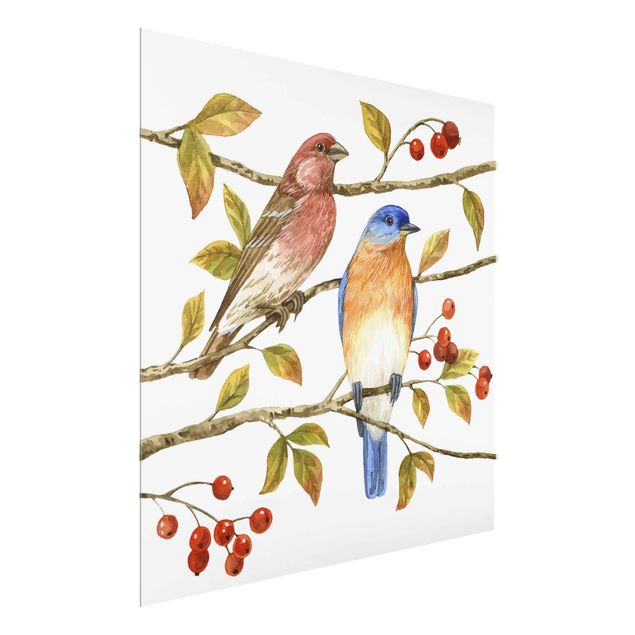 Glass print - Birds And Berries - Bluebird