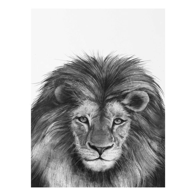 Glass print - Illustration Lion Monochrome Painting
