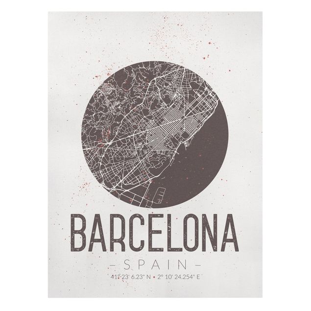 Print on canvas - Barcelona City Map - Retro