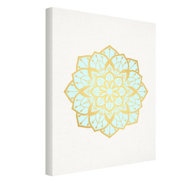 Print on canvas - Mandala Illustration Flower Light Blue Gold