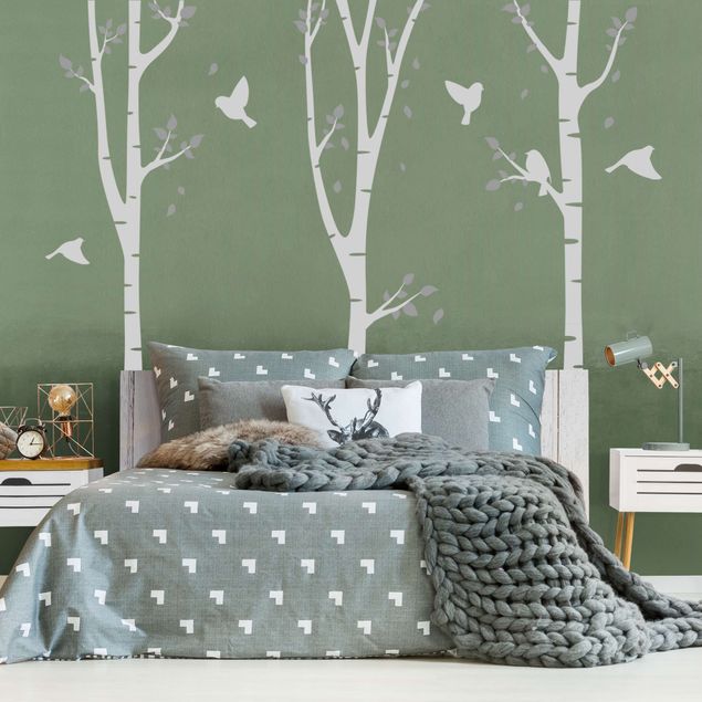 Wall stickers animals Birch forest leaves birds gray