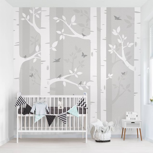 Wallpapers Birch Forest With Butterflies And Birds