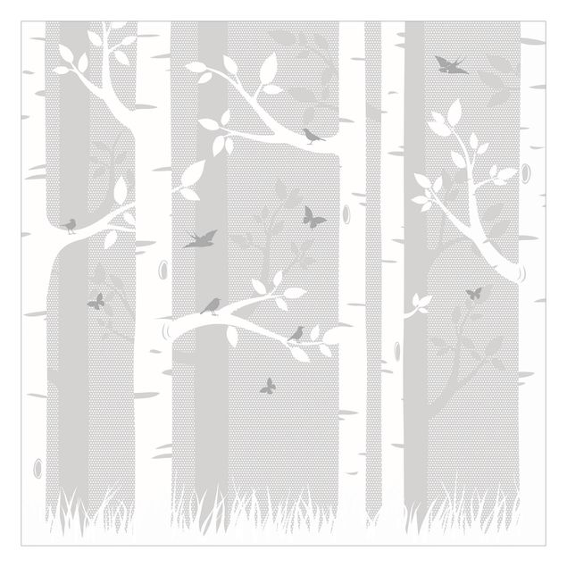 Wallpaper - Birch Forest With Butterflies And Birds
