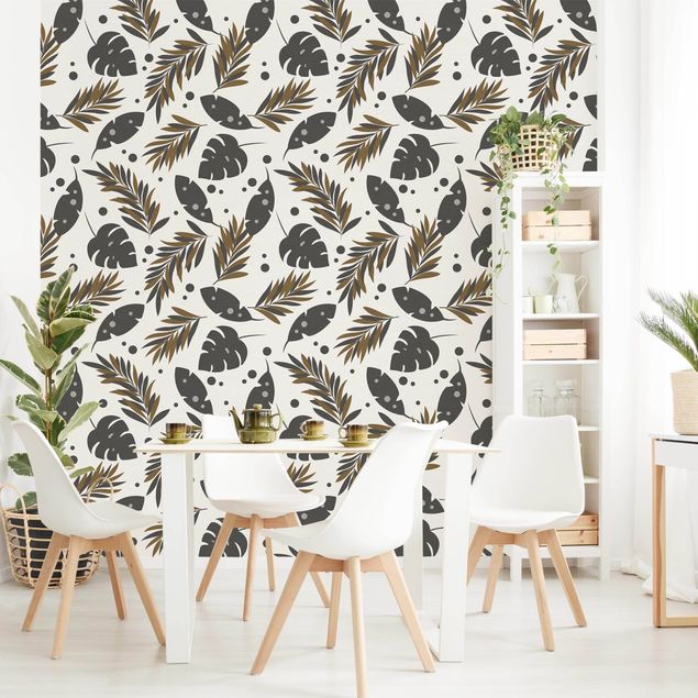 Wallpaper - Leaf Outlines With Monstera