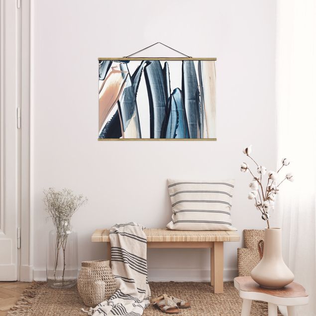 Fabric print with poster hangers - Blue And Beige Stripes - Landscape format 3:2