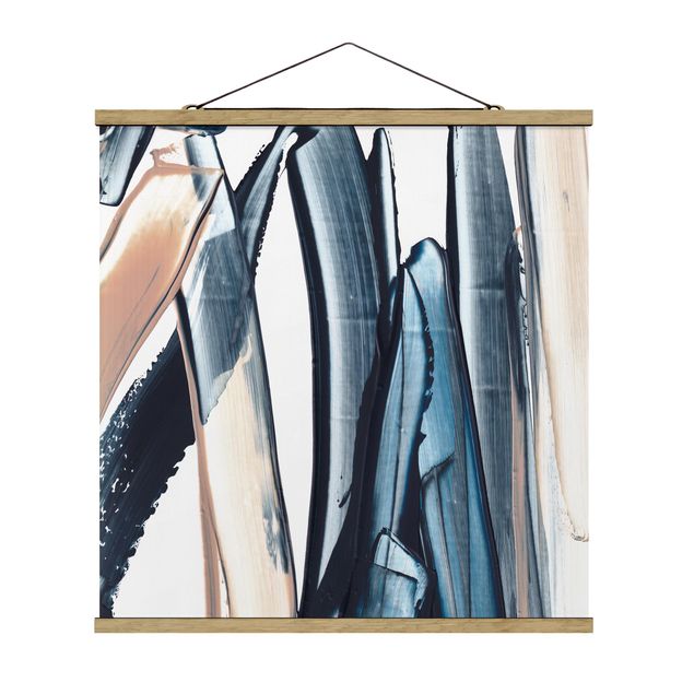 Fabric print with poster hangers - Blue And Beige Stripes - Square 1:1